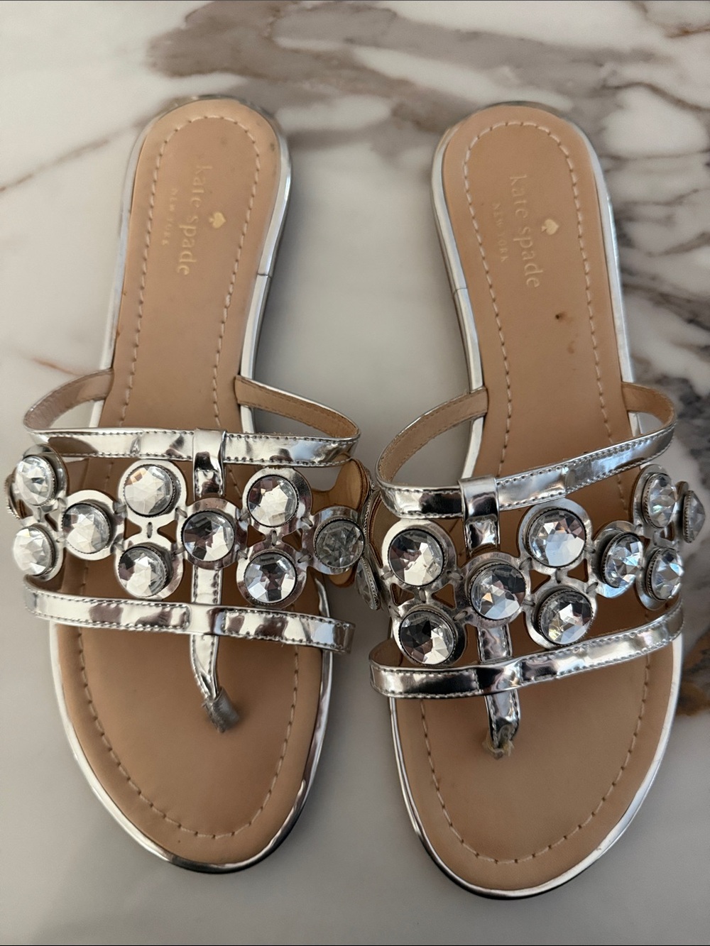 kate spade Silver Jeweled Slide Sandals